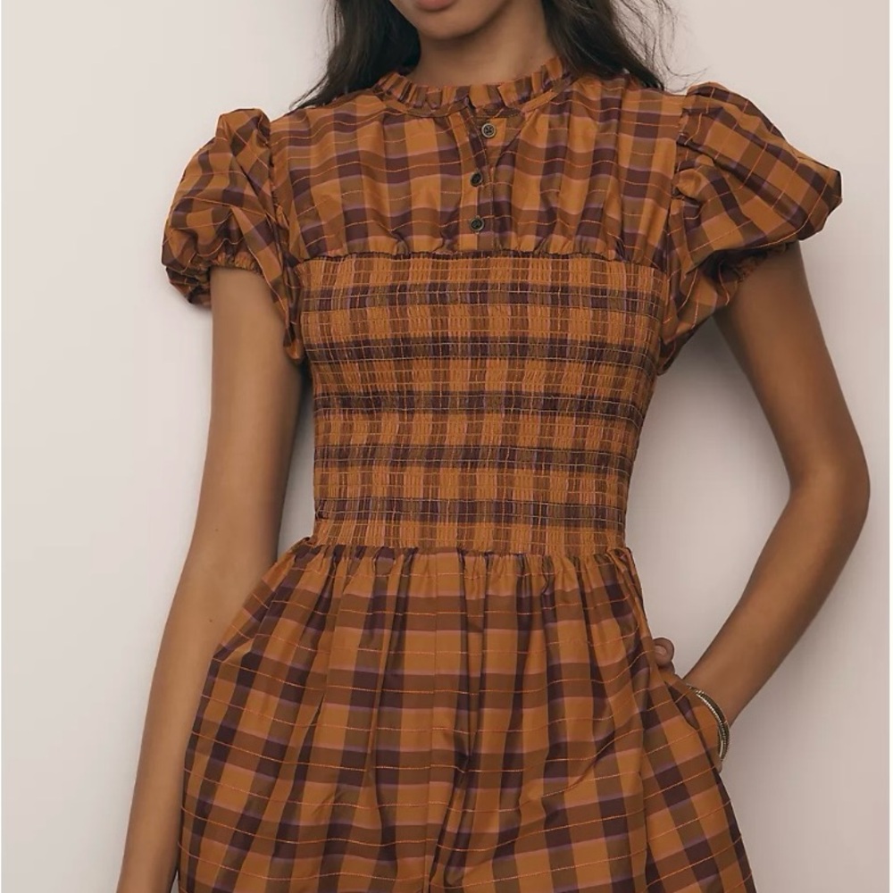 Maeve Puff-Sleeve Smocked Romper
